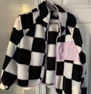 Black and white checked fur jacket