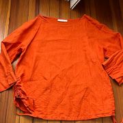 Bryn Walker Orange Linen Ruched Side Top Sz S