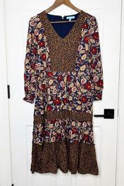 DRAPER JAMES Size 4 Paisley Ditsy Floral Long Sleeve Tiered Midi Dress Boho