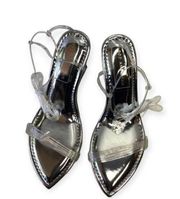 Good American Cinder F Rella Wedge Silver Lucite Triangle Block Heel Size 8 NWT