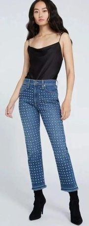 AO.LA • Alice + Olivia Amazing High Rise Slim Girlfriend Jean studded cropped