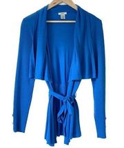 Cache Waterfall Cardigan Royal Blue Tie Waist Ribbed Rayon Vintage Women’s XS