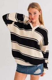 NWT Stripe Black And White Grandpa Sweater 