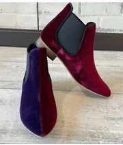 [Anthropologie] Velvet Two Tone Red Purple Pointed Toe Ankle Boots Size 41 US 10