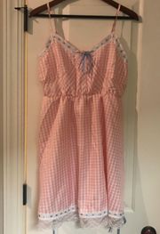 Gingham Pink White Checkered Dress Lace Bows Ribbons Barbiecore M Sundress