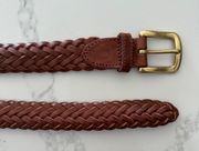 Vintage  Braided Leather Belt Brass Buckle Warm Brown Size Medium