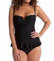 SPANX Sara Blakely Ruffle Black Swim Dress Suit