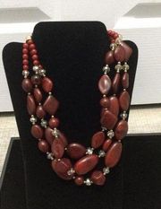 Sophia And Kate Pierced Earrings Necklace Statement Chunky Acrylic Deep Red
