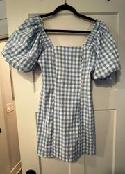 blue and white gingham dress