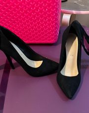 Shoedazzle Black Suede Tie Up Heels