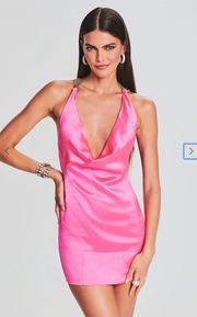 Retrofete Francesca Crystal-Strap Open-Back Halter Mini Dress in Pink”