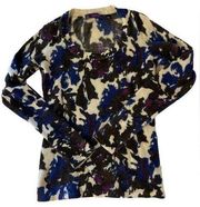 Saks Fifth Avenue 100% Cashmere Floral Abstract Round Neck Sweater Size Small