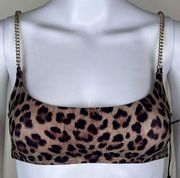 WeWoreWhat Brushed Nylon Leopard Chain Cami Bra Top in Beige