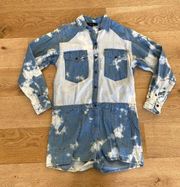 Isabel Marant Long Sleeve Tie Dye Romper in Blue & White