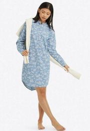 Draper James X Lands End Blue Floral Night Shirt Dress Chambray Size 10 12 M