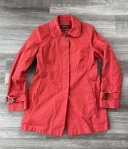 Jones New York Red Nylon Trench Jacket Size M Button Front Coat Lightweight