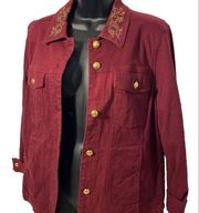 Denim & Company Jean Jacket Womens Small Red Gold 3% Spandex