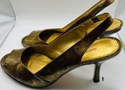 MARBLE BRN LEATHER SANDALS SLINGBACK HEELS SZ 6 M PEEP TOE $89