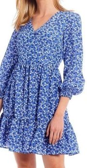 ELIZA J Floral Surplice Neck Long Sleeve Fit & Flare Mini Dress Ruffle Size 14