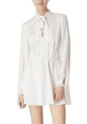 Avec Les Filles Long Sleeve Metallic Splatter Tie Crinkle Mini Dress White Small