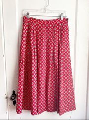 Vintage  Pleated Midi Skirt Star Print Red Size 12 Petite 12P Retro