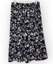 Vintage Blair Black and White Floral Pattern A Line Midi Skirt M