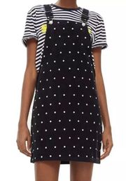 Topshop Corduroy Polka Dot Overalls Mini Dress Size 2 Cotton Navy White