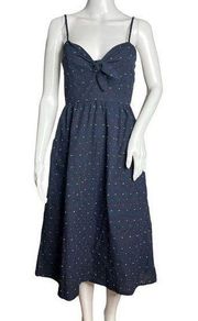 Blue Rain Fit & Flare Dress Navy Blue Multicolor Swiss Dot Tie Front Sleeveless