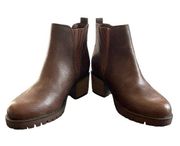 Mia Jody Boots 7.5 Luggage Brown Vegan Leather 2.5" Chunky Heels Pull On New