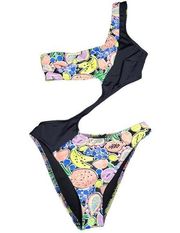 NWT ASOS DESIGN One Shoulder Cut Out Monokini Swimsuit in Block Fruit Print