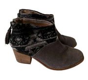 Tom’s Leila Aztec Gray Suede Tribal Print Booties