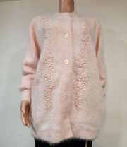 Lee Sands Rabbit Angora Hair Blend Cardigan Sweater Size: ONE Size With Pockets