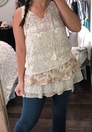 Jolt xsmall tan floral ruffle tiered boho top