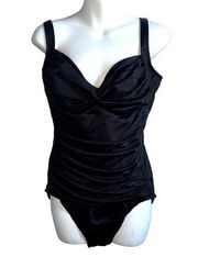 Croft & Barrow Black One Piece Swimsuit Ruching Front Size 16