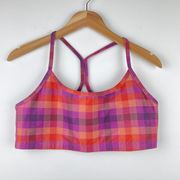 Beyond Yoga Purple/Pink/Orange Plaid Unpadded Racerback Sports Bra - Size XL