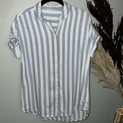 Beach Lunch Lounge Collection Shirt Women’s XS Button Up Blue Stripe Blouse