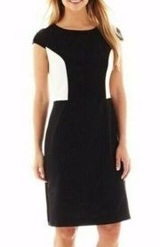 EVAN PICONE BLACK LEVEL BLACK & IVORY COLOR-BLOCK CAREER SHEATH DRESS SZ: 6 NWT