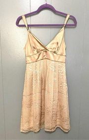 Cream Pink Satin Velvet Floral Print Beaded Silk Blend Y2K Party Dress