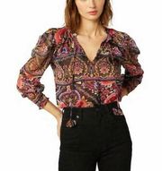 MISA Los Angeles, New, Siena Ruffle Tie Neck Top Floral Valentina, Size Small