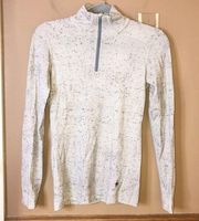 Quarter Zip Merino Wool Classic Base Layer Marled White Grey Small