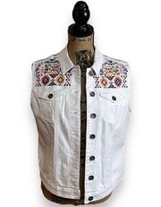 Western Denim Embroidered Vest, Women’s Size M, Arctic White