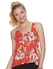 Juniors' Love, Fire Hi Low Red Floral Tank 