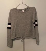 | Grey Crop Top with Striped Sleeves Long Sleeve