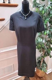 Vintage Liz Baker Black Polyester V-Neck Short Sleeve Knee Length Dress Size 20W