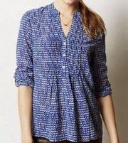 HD in Paris Anthropologie Women's Half Button Down Shirt Blue Size 04 Chevron