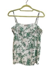 H&M  White Green Ruffle Tree Forest Sleeveless Blouse Sz 6