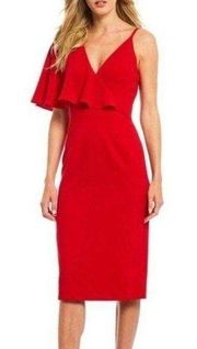 Dress the Population Beth Ruffle Sleeve Dress Rouge Red Midi Size Small Sz S New