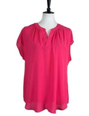 Dressbarn Women’s Blouse V-neck Pleat Popover Hot Pink Size Large