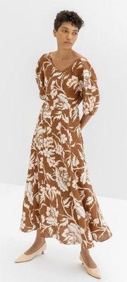 Mara Hoffman NWT Sicily Maxi Dress in Olive Multi Floral Print 100% Hemp Size 4