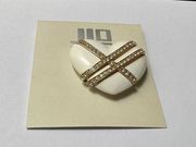 JLO Jennifer Lopez Gold Tone & Rhinestone White Heart NWT Brooch Pin MSRP $25